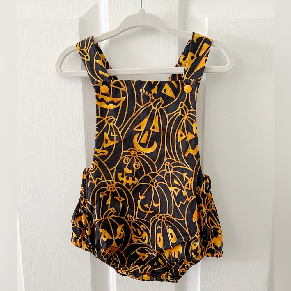 Pumpkin Halloween Jake O Lantern boutique bubble romper 9-12 months summer wren